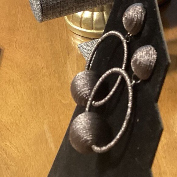 Grey Wrapped Dangle Ball Earrings - Picture 4 of 8